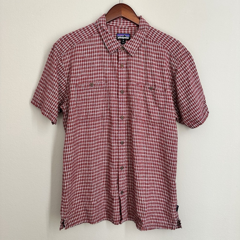 Patagonia Red Plaid Hemp Cotton Shirt Puckerware Button Down Gorpcore Outdoor XL